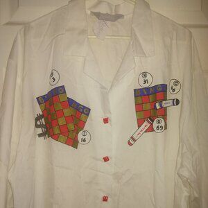 Women's Plus Size Blair Vintage Lucky Bingo Graphic White Button Up Shirt